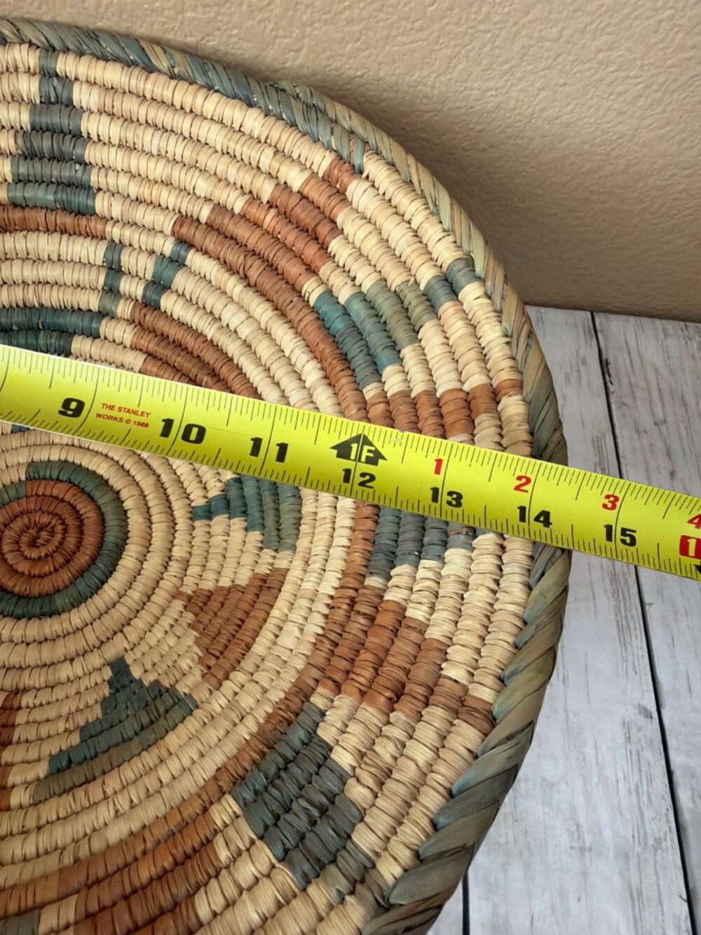 Vintage Southwestern Style Hand Woven Coiled Harvest Basket 14” Boho Cottagecore - Picture 10 of 12